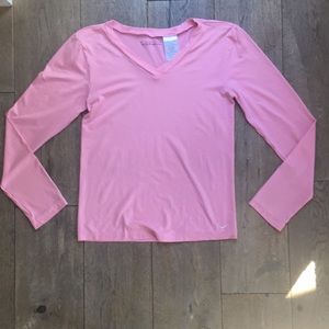 Nike Dri-Fit pink V neck long sleeve athletic top